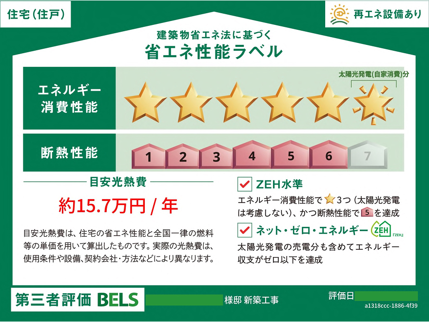 サンワ設計の住まいは全てBELS最高ランクの星6を獲得！